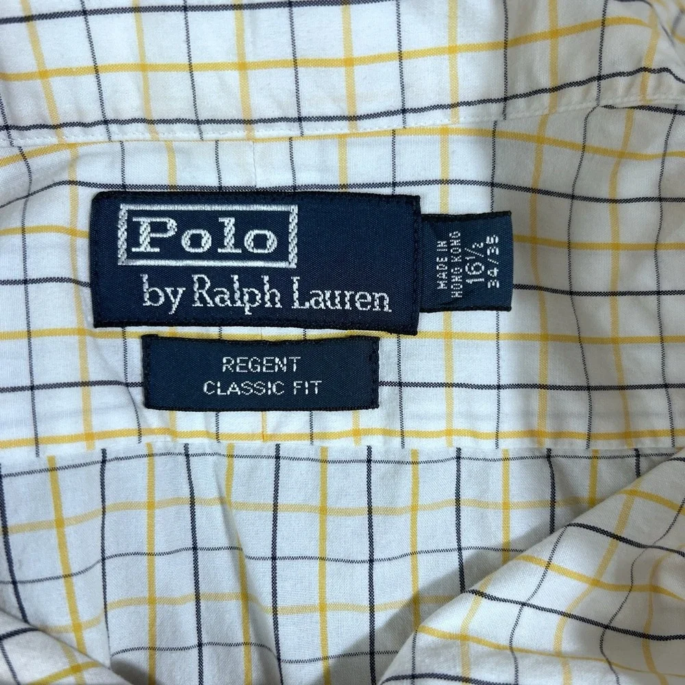 Polo Ralph Lauren Button Down Shirt Mens 16.5 34/35‎ White Yellow Regent Classic